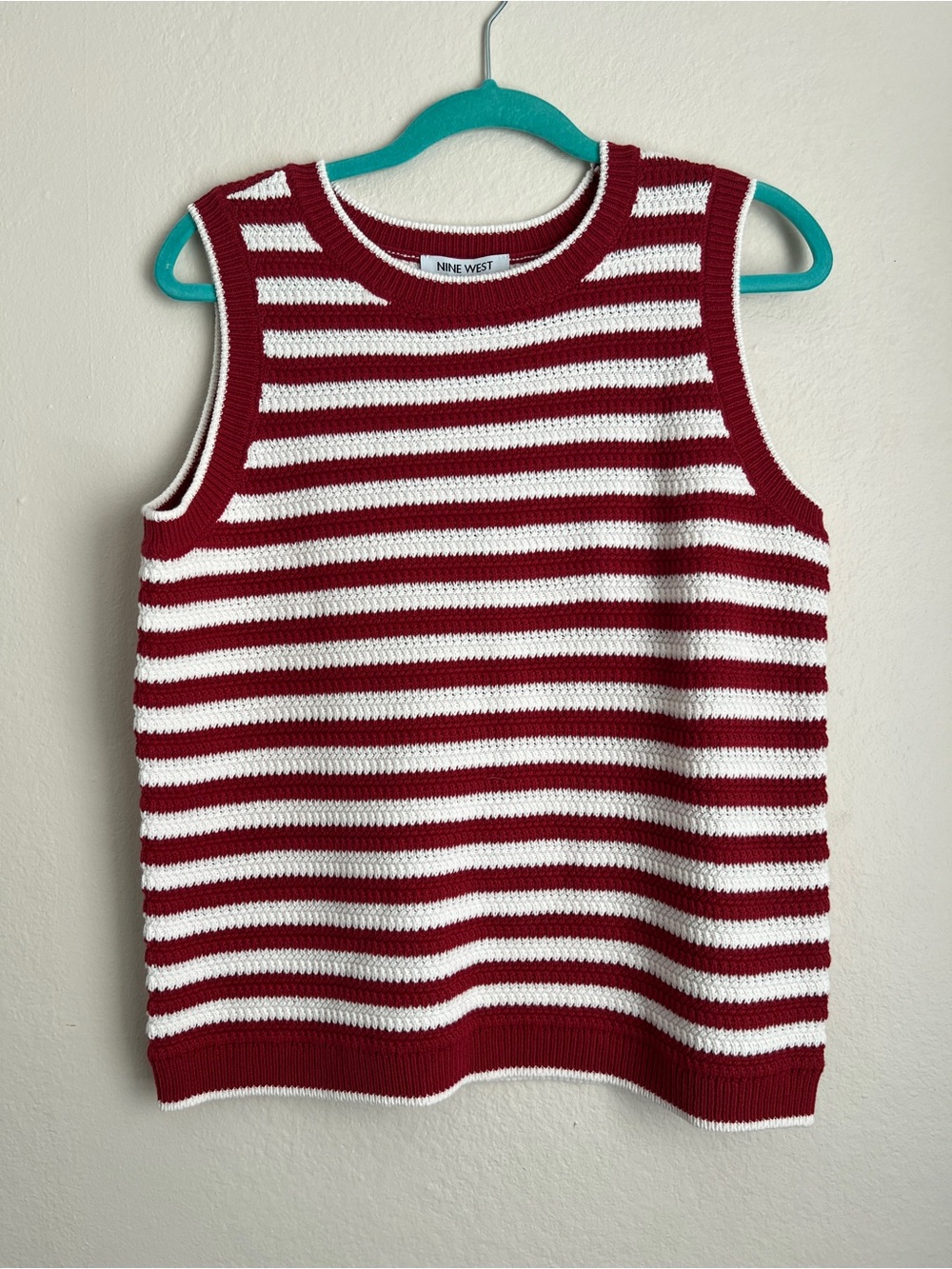Nine West Women’s Red & White Striped Crochet Tank Top L